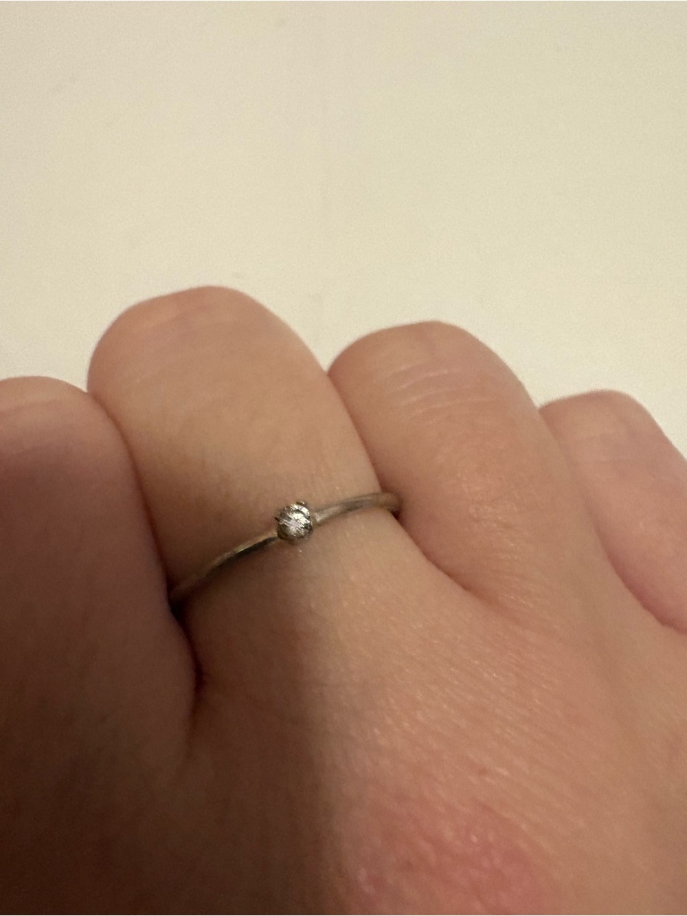Real Diamond-Delicate Silver Solitaire Stackable Ring - White/Gold Accent